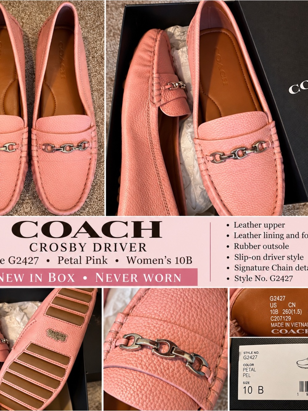 COACH Crosby Driver Loafers
Style G2427 • Petal Pink • Women’s 10B